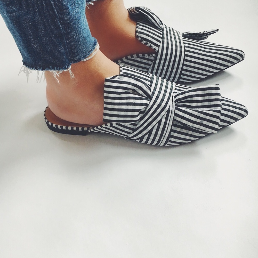 Last 1✨Chelsea Gingham Black & White Pointy Mules - Picture 7 of 8